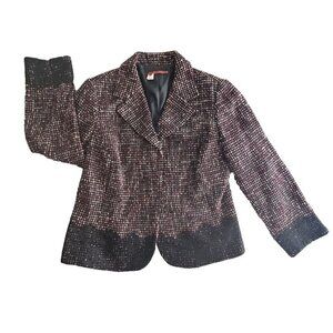 Tape Measure Women's Tweed Jacket Blazer 3-Button Port and‎ Black Lace Gothcore